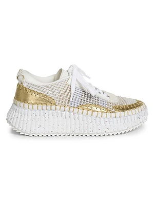 Nama Mesh & Metallic Leather Platform Sneakers