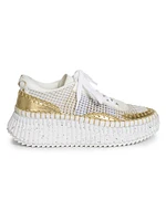 Nama Mesh & Metallic Leather Platform Sneakers