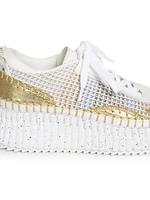 Nama Mesh & Metallic Leather Platform Sneakers