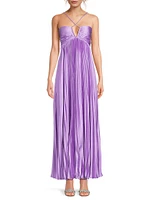 Blair Satin Plissé Halter Gown