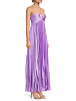 Blair Satin Plissé Halter Gown