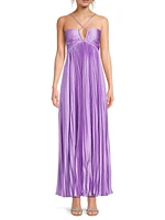 Blair Satin Plissé Halter Gown