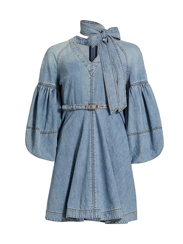 Tieneck Denim Minidress