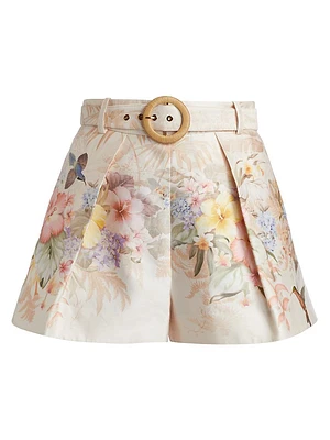 Tuck Floral Pleated Shorts