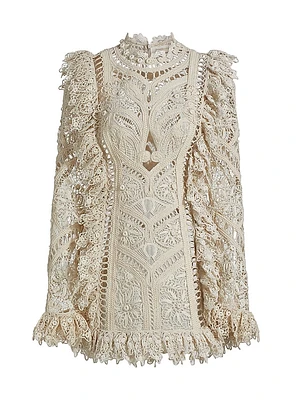 Cornelli Lace Ruffle-Trim Minidress
