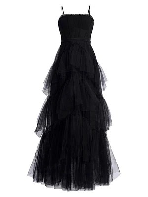 Oly Tiered Ruffle Tulle Gown