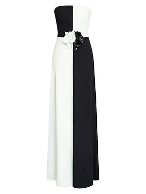 Cassia Crepe Colorblocked Strapless Gown