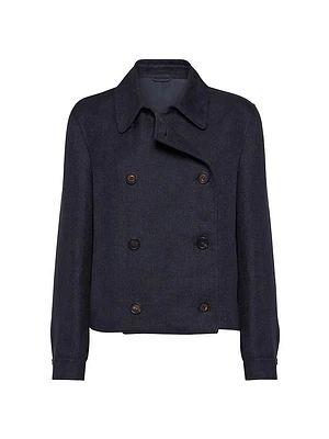 Linen Cover Cropped Pea Coat with Monili