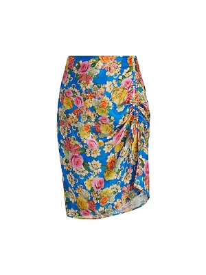 Pauline Ruched Floral Drawcord Midi-Skirt