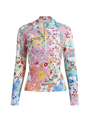 Paula Floral Pique Quarter-Zip Surf Shirt