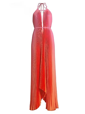 Boheme Ombré Pleated Plunging V-Neck Gown