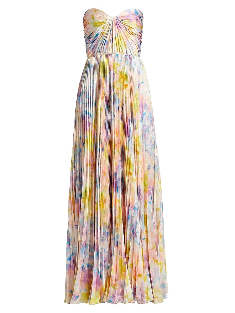 Naomi Abstract Print Satin Strapless Gown
