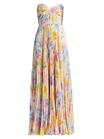 Naomi Abstract Print Satin Strapless Gown