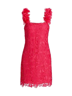Emy Guipure Lace Organza-Strap Minidress