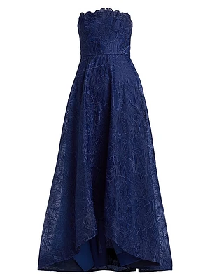 Joie Embroidered Organza Strapless A-Line Gown