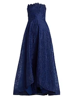 Joie Embroidered Organza Strapless A-Line Gown