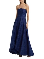 Joie Embroidered Organza Strapless A-Line Gown