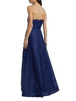 Joie Embroidered Organza Strapless A-Line Gown
