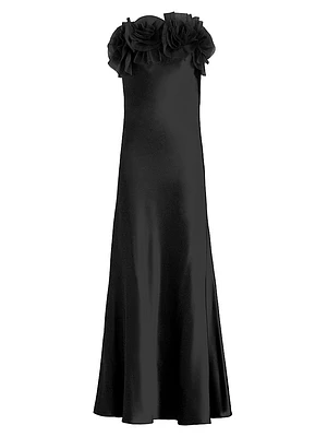 Lisette Organza Rosette Satin Strapless A-Line Gown