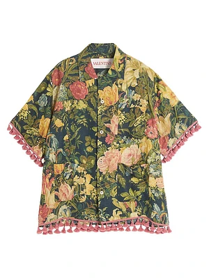 Linen Bowling Shirt with Apres L'hiver Print