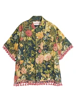 Linen Bowling Shirt with Apres L'hiver Print