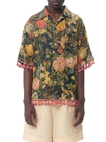 Linen Bowling Shirt with Apres L'hiver Print