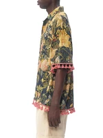 Linen Bowling Shirt with Apres L'hiver Print