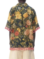Linen Bowling Shirt with Apres L'hiver Print