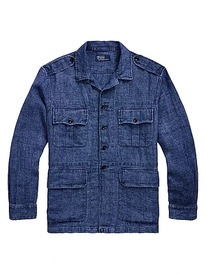Linen Notch Collar Button-Front Overshirt