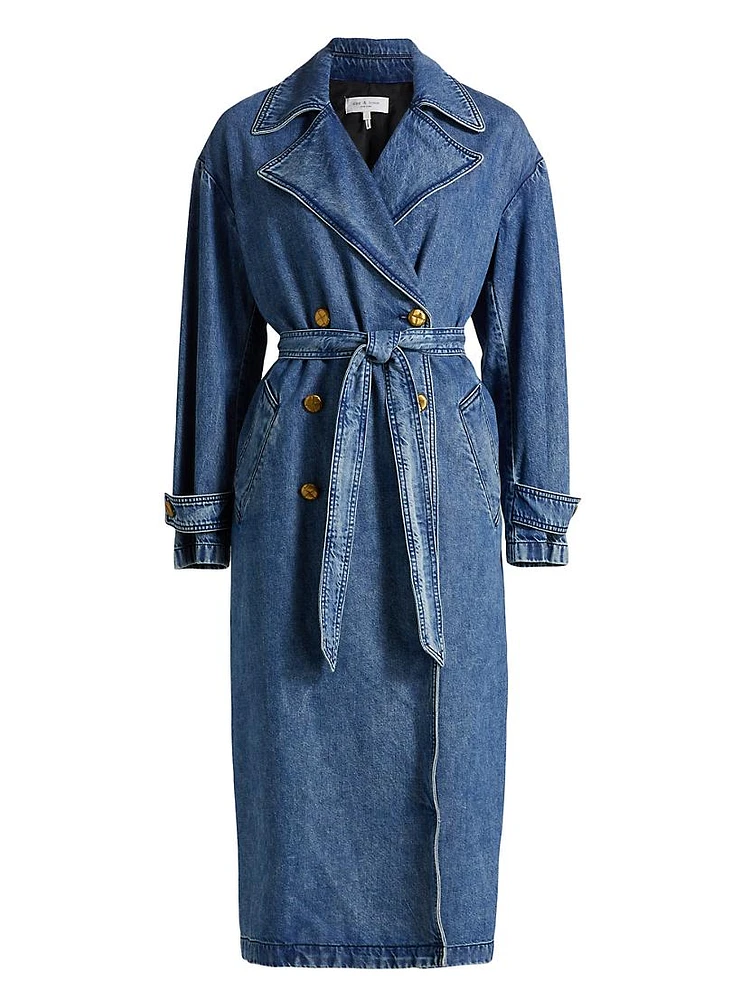 Alora Denim Tie-Waist Trench Coat