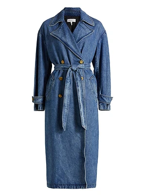 Alora Denim Tie-Waist Trench Coat