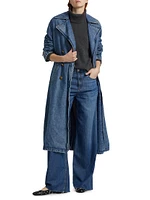 Alora Denim Tie-Waist Trench Coat