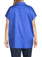 Plus Lily Cotton Asymmetric Button-Front Shirt