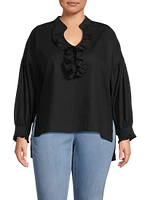 Plus Cordelia Ruffled Cotton & Linen Blouse