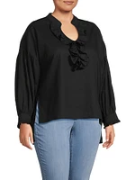 Plus Cordelia Ruffled Cotton & Linen Blouse