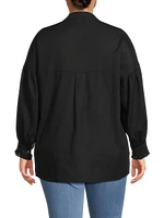 Plus Cordelia Ruffled Cotton & Linen Blouse