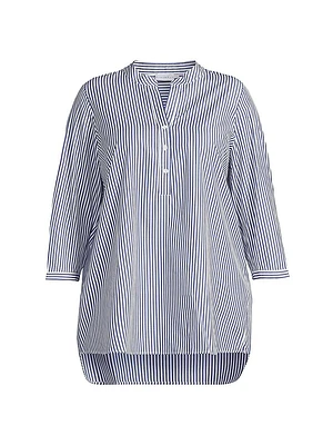Plus Derrington Striped Cotton Button-Front Tunic