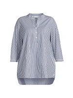 Plus Derrington Striped Cotton Button-Front Tunic