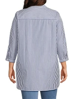 Plus Derrington Striped Cotton Button-Front Tunic