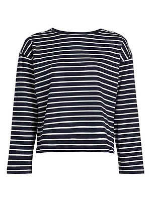 Macy Striped Cotton Crewneck Top