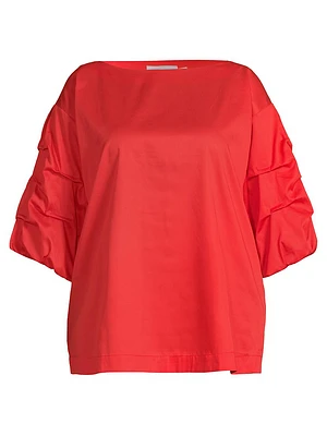 Plus Balia Popover Cotton Gathered-Sleeve Blouse