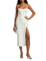Ivy Tweed Strapless Midi-Dress