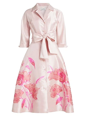 Floral Bow Mikado Midi-Shirtdress