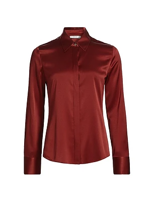 Satin Button-Front Slim-Fit Shirt