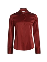Satin Button-Front Slim-Fit Shirt