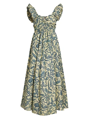 Ibukun Botanic Print Cotton A-line Maxi Dress