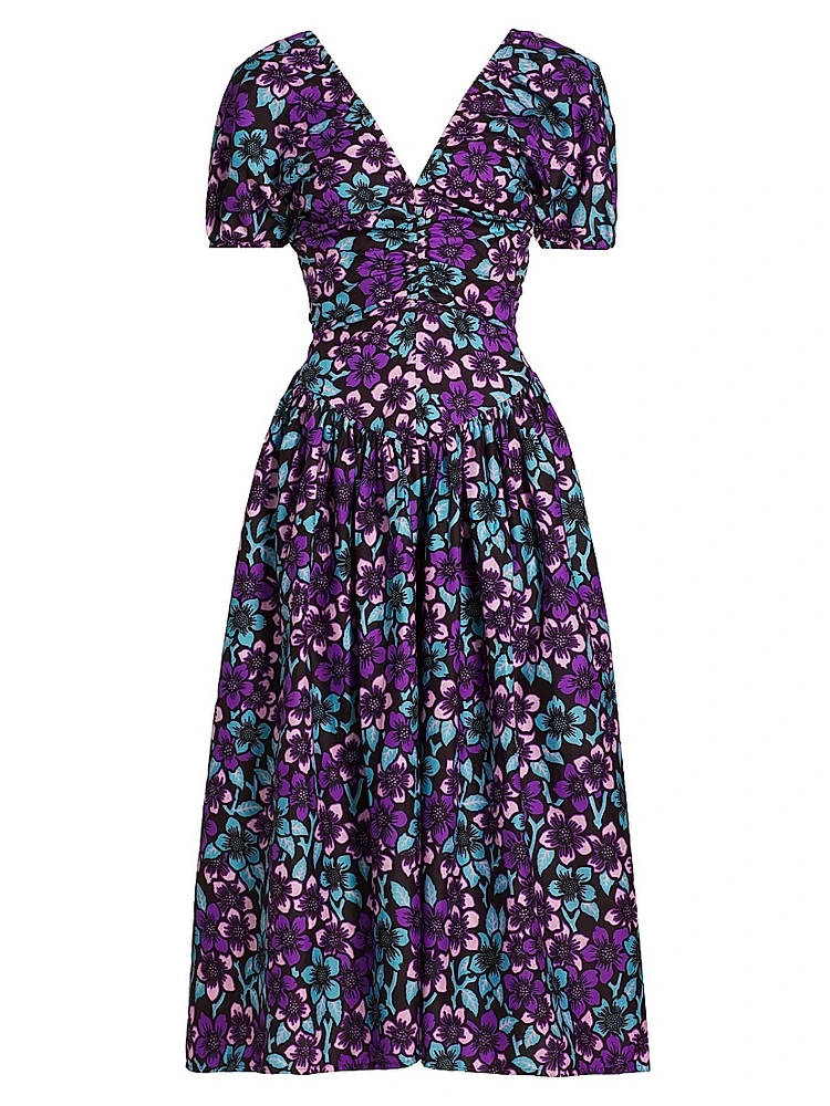 Bori Floral Puff-Sleeve Midi-Dress