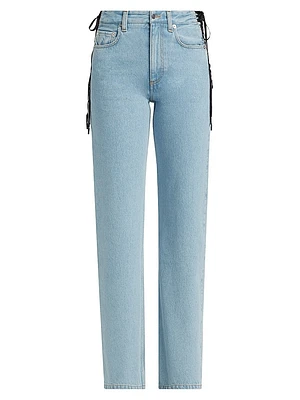 Lace-Up Mid-Rise Slim Jeans