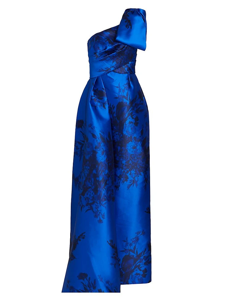 Jacquard One-Shoulder Fit & Flare Gown