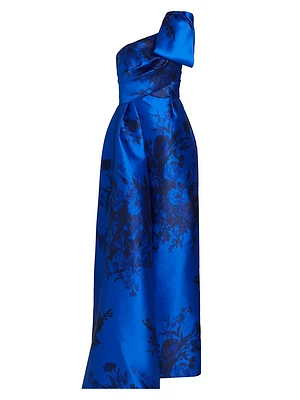 Jacquard One-Shoulder Fit & Flare Gown